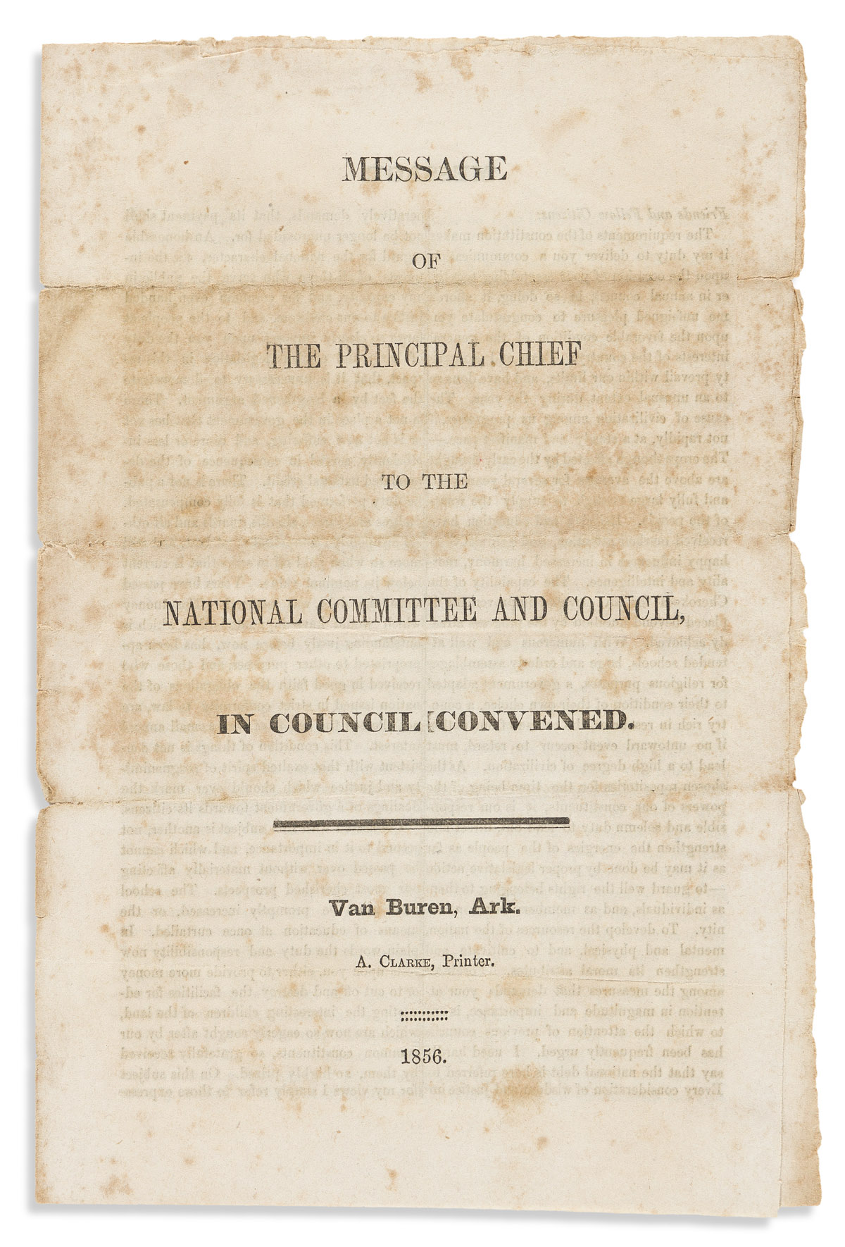 (AMERICAN INDIANS.) John Ross. Message of the Principal Chief to the National Committee and Council.